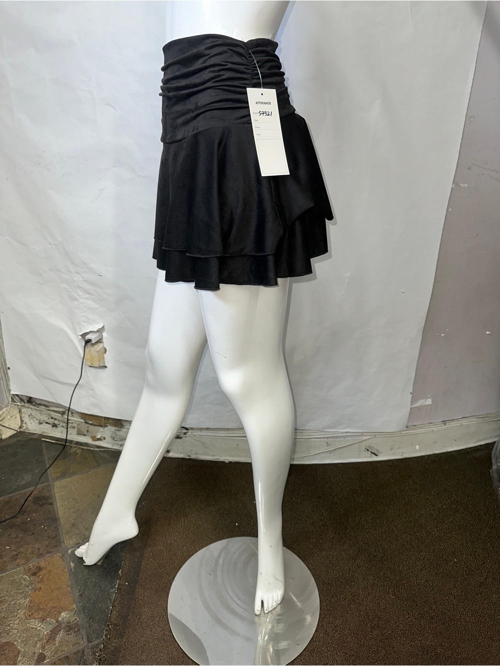 Ruched Waist Black Layered Circle Skater Skirt